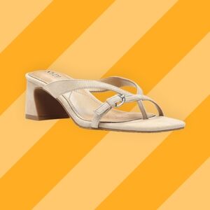 NYDJ Glam Block Heel Sandals In Kid Suede Size 7, Sand NIB